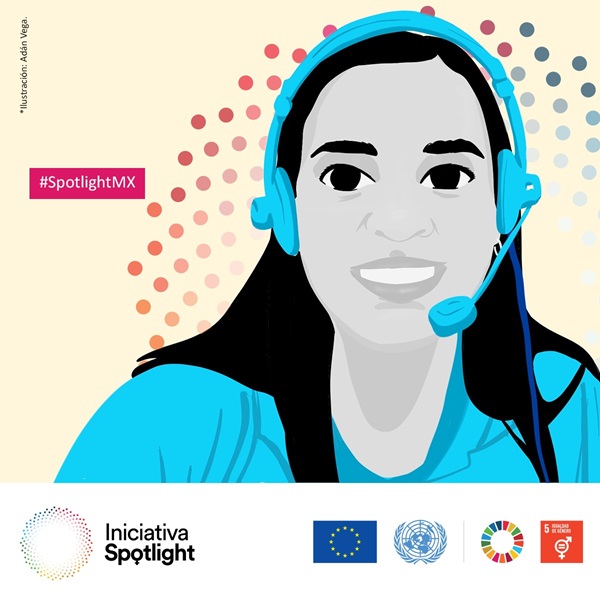 An illustration of Diana wearing her phone headset