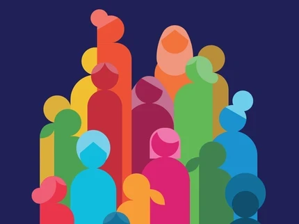 A diverse group of people represented as simplified silhouettes, arranged against a dark blue background.