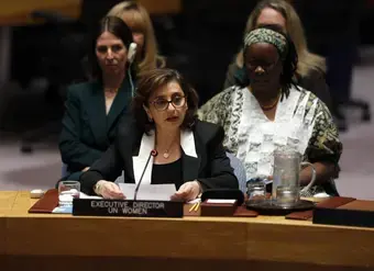 UN Under-Secretary General and UN Women Executive Director Sima Bahous delivers remarks at the UN Security Council meeting on “Women and peace and security” on 6 October 2025, UN headquarters. Photo: UN Women/Ryan Brown.