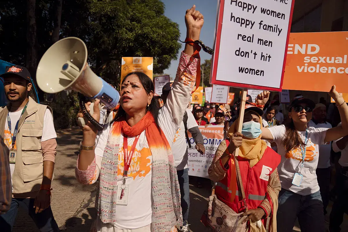 Activists rally in Cox’s Bazar, Bangladesh, carrying placards protesting sexual and gender-based violence during the "16 Days of Activism against Gender-Based Violence in November 2022. UN Women/Sultan Mahmud Mukut