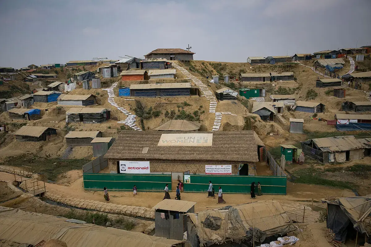 The UN Women multi-purpose women’s centre is seen in Balukhali camp March 2018 in Cox’s Bazar, Bangladesh. Photo: UN Women/Allison Joyce.