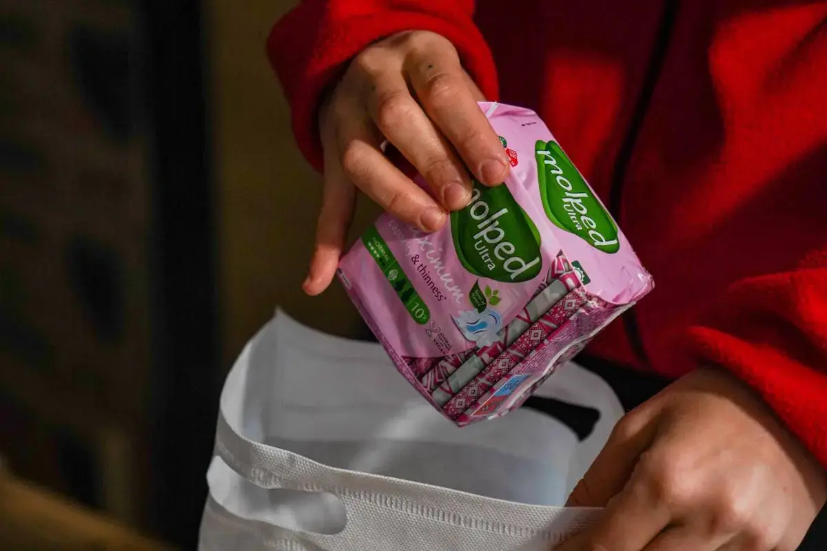 a detail view of menstrual hygiene products