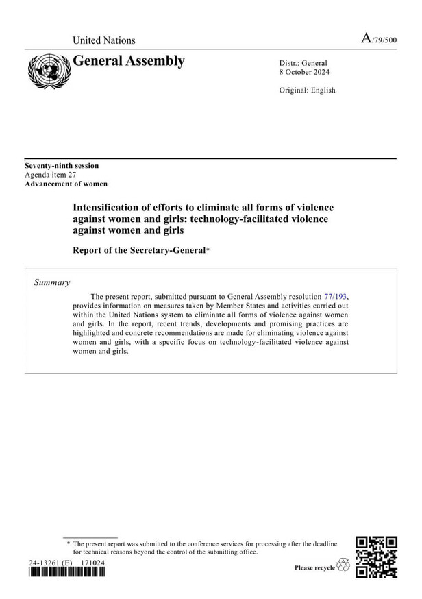 Intensification of efforts to eliminate all forms of violence against women and girls: Technology-facilitated violence against women and girls: Report of the Secretary-General (2024)