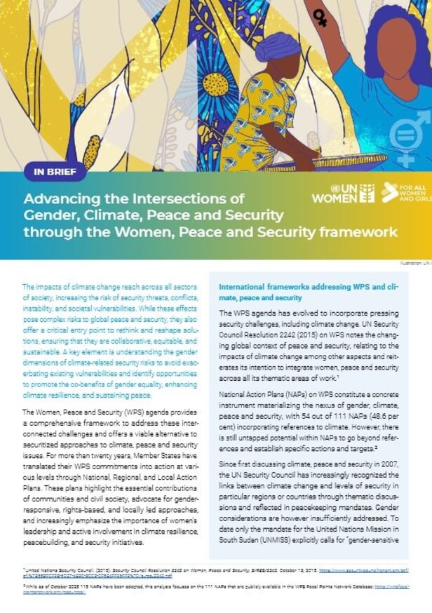 Advancing the intersections of gender, climate, peace, and security through the women, peace and security framework – In brief