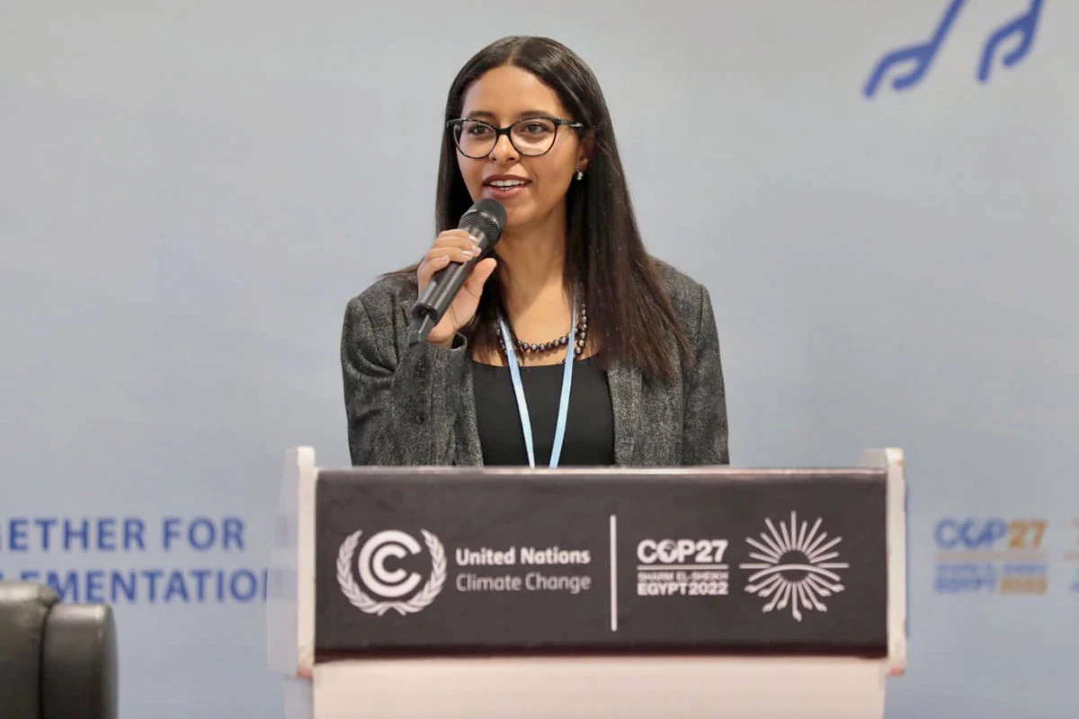 Samira Rashwan speaking at an event. Photo: Courtesy of Samira Rashwan