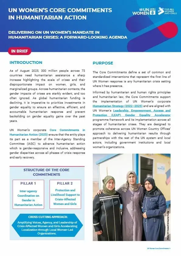 UN Women’s core commitments in humanitarian action – Delivering on UN Women’s mandate in humanitarian crises: A forward-looking agenda