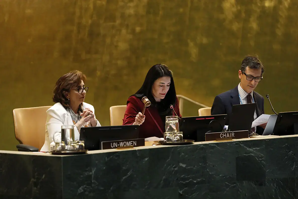 Permanent Representative of Costa Rica to the United Nations and CSW70 Chair Maritza Chan Valverde gavels the adoption of the draft agreed conclusions