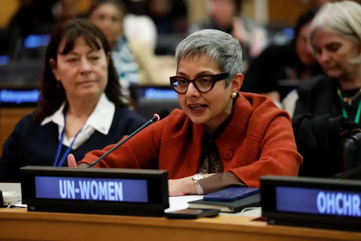 Lopa Banerjee, Director of UN Women’s Civil Society Division, speaks at the Intergenerational side event at CSW70. Photo: UN Women/Ryan Brown
