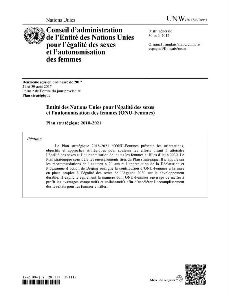 Plan stratégique 2018–2021 d’ONU Femmes