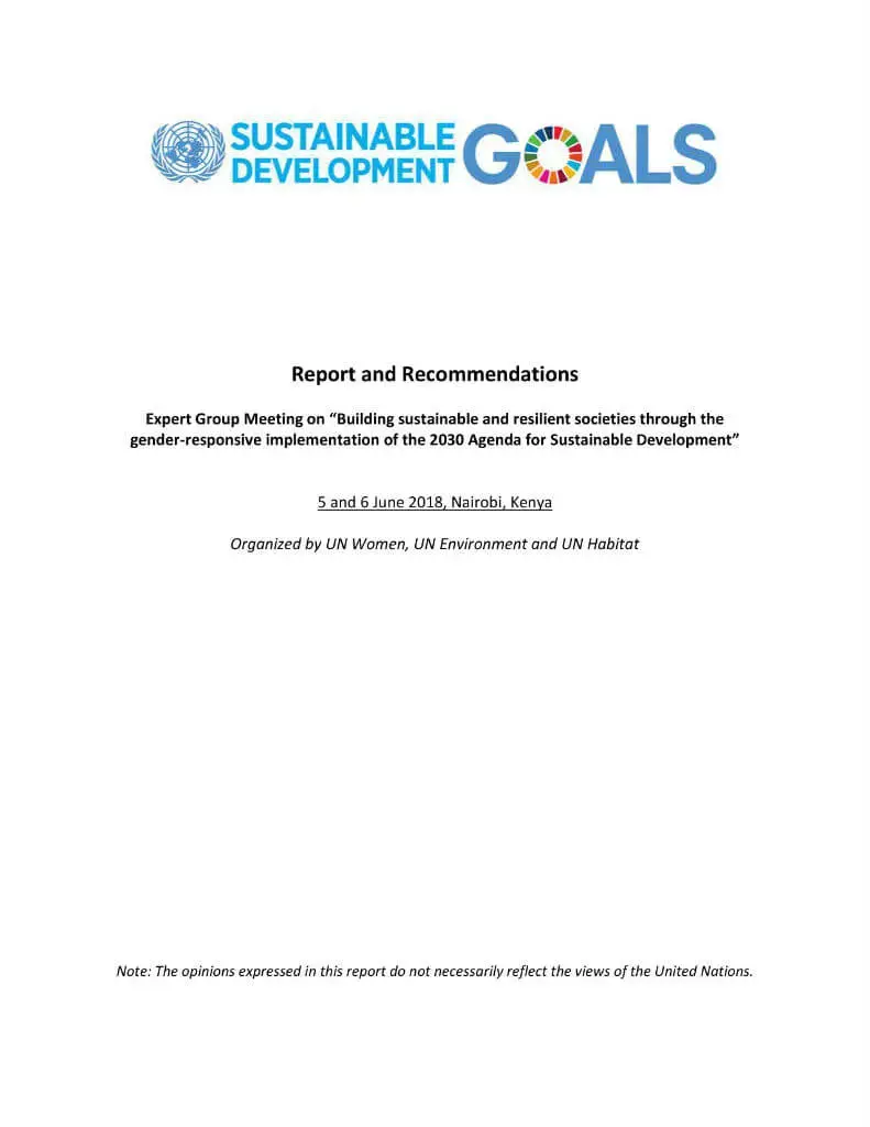 Report and recommendations of the Expert Group Meeting on “Building sustainable and resilient societies through the gender-responsive implementation of the 2030 Agenda for Sustainable Development”